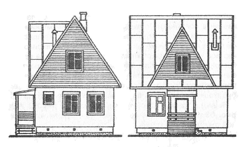 Дом с трёхфронтонной крышей в двух проекциях
